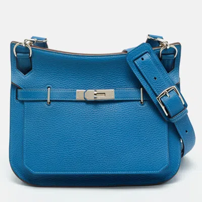 Pre-owned Hermes Bleu Mykonos Togo Leather Palladium Finish Jypsiere 28 Bag In Blue