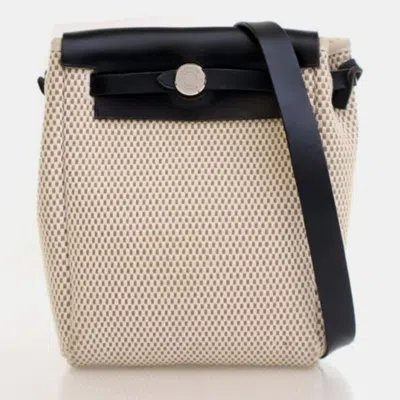 Pre-owned Hermes Noir Toile Herbag Tpm In Sand