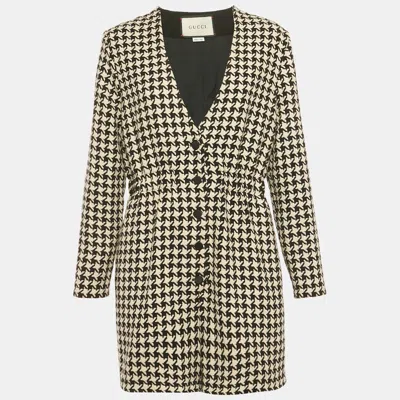 Pre-owned Gucci Black /white Houndstooth Wool Blend Playsuit M