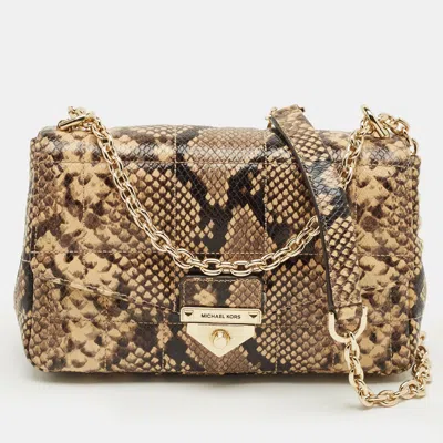 Pre-owned Michael Kors Cream/black Python Embossed Leather Large Soho Shoulder Bag In White