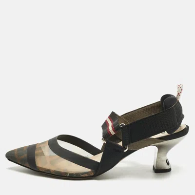 Pre-owned Fendi Black Canvas And Mesh Colibri Pumps Size 37