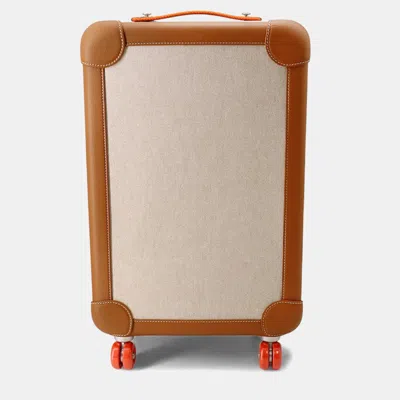 Pre-owned Hermes Rms Rolling Mobility Suitcase Gold Toile H Taurillon Clemence Bag In Brown