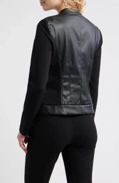 Ak Anne Klein Faux Leather Mixed Media Jacket In Black