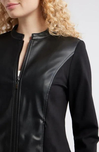 Ak Anne Klein Faux Leather Mixed Media Jacket In Black