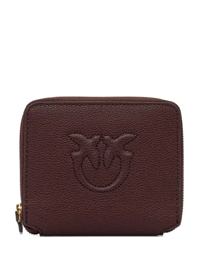 Pinko Small Square Leather Wallet In Brown