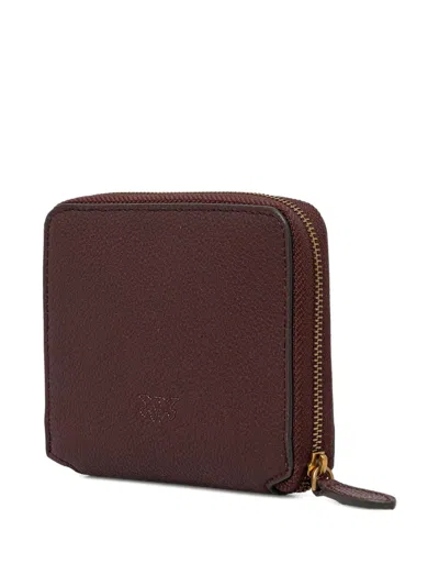 Pinko Small Square Leather Wallet In Brown