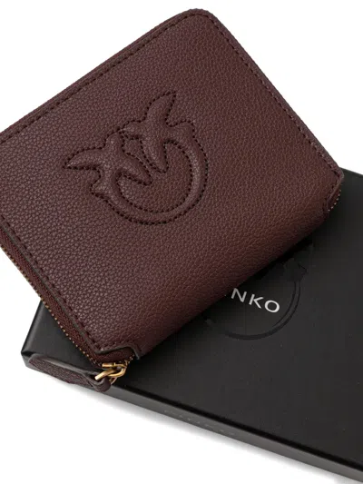 Pinko Small Square Leather Wallet In Brown