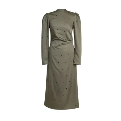 Rainsisters Women's Long Sleeve Green Midi Dress: Dotted Charm In Green