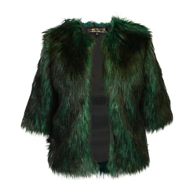 Jennafer Grace Women's Green / Black Shadow Spruce Faux Fur Jacket In Green