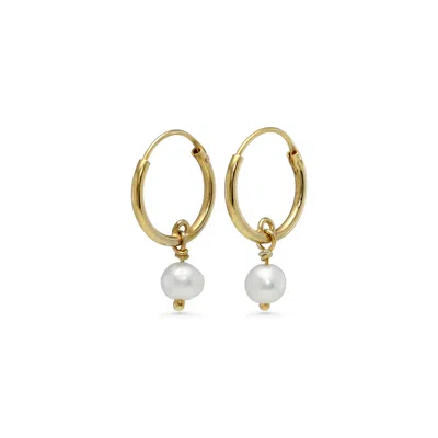 Isla Silver Women's Gold / White Dainty Pearl Gold Hoop Earrings In Multi