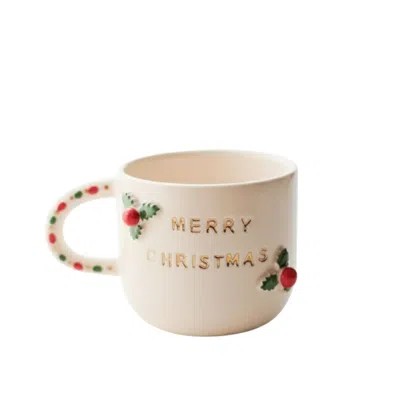 Anatoliacraft White Merry Christmas Handmade Ceramic Mug In White
