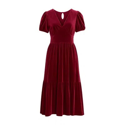 Yumi Velvet Midi Dress In Red