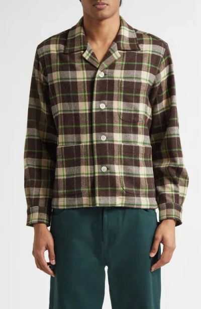 Bode Woodcrest Camp-collar Checked Wool-flannel Overshirt In Brown