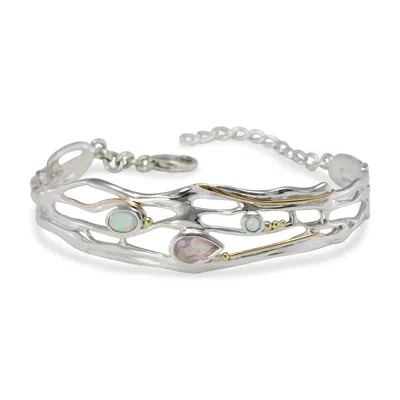 Isla Silver Women's Pink / Silver Faceted Rose Quartz & White Opal Adjustable Bracelet In Multi