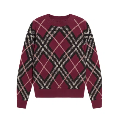 Yumi Women's Red  Burgundy Argyle Check Relaxed Jumper In Multi