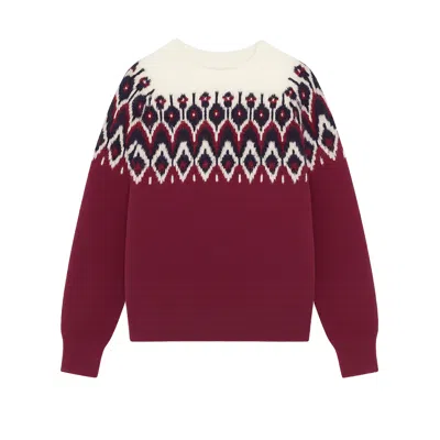 Yumi Women's Red  Burgundy Fair Isle Relaxed Fit Knitted Jumper In Multi