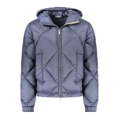 K-way Quilted Solid Color Down Jacket With Hood In Blue