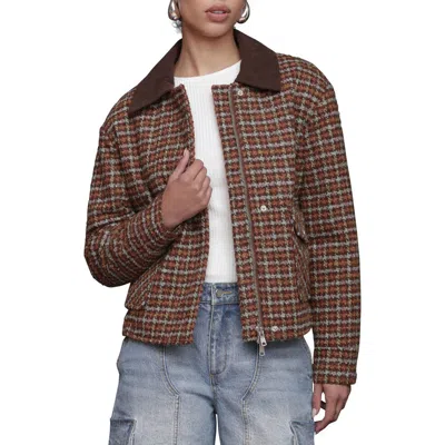 Avec Les Filles Oversized Plaid Bomber Jacket In Brown