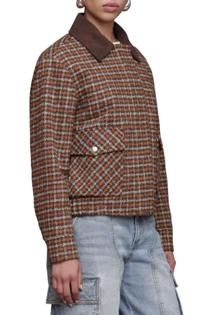 Avec Les Filles Oversized Plaid Bomber Jacket In Brown