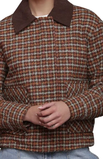 Avec Les Filles Oversized Plaid Bomber Jacket In Brown