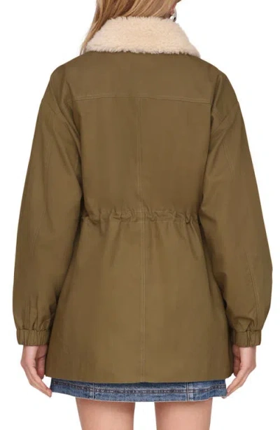 Avec Les Filles Cinched Cotton Jacket With Faux Shearling Collar In Multi