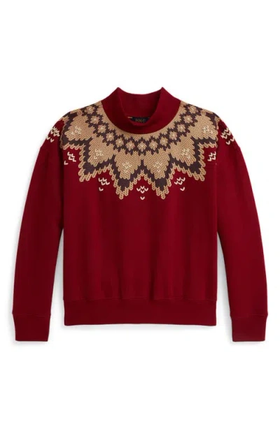 Polo Ralph Lauren Girls 7-16 Fair Isle Boxy Long Sleeve Sweatshirt In Red