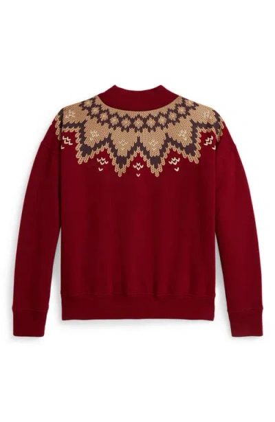 Polo Ralph Lauren Girls 7-16 Fair Isle Boxy Long Sleeve Sweatshirt In Red