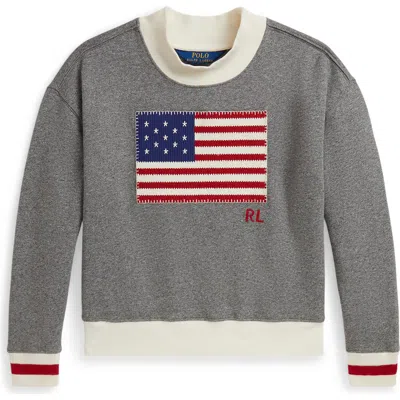 Polo Ralph Lauren Girls 7-16 Flag Mock Neck Sweatshirt In Gray