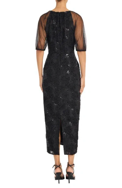 Maggy London Sequin Floral Cocktail Sheath Dress In Black