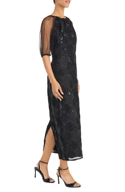 Maggy London Sequin Floral Cocktail Sheath Dress In Black