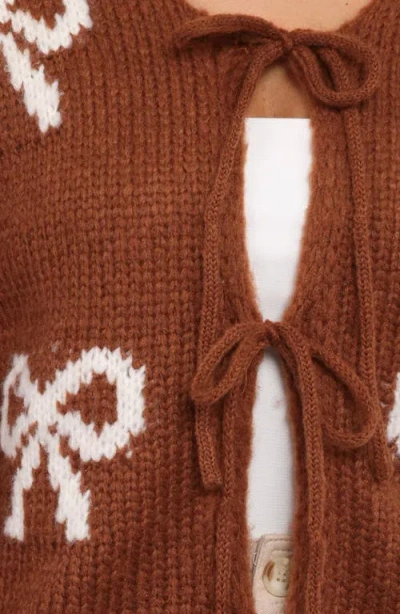 Petal And Pup Petal & Pup Vienna Bow Cardigan In Brown