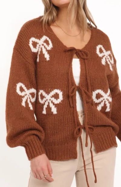 Petal And Pup Petal & Pup Vienna Bow Cardigan In Brown