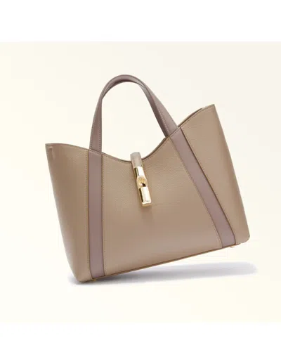 Furla Structured Shoulder Bag With Crossbody Strap And Top Handle In Nude