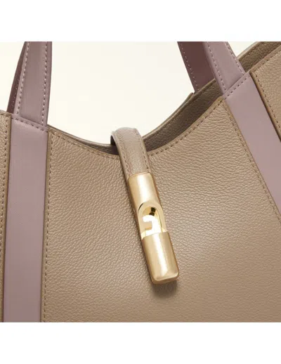 Furla Structured Shoulder Bag With Crossbody Strap And Top Handle In Nude