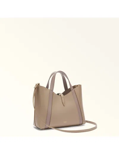 Furla Structured Shoulder Bag With Crossbody Strap And Top Handle In Nude