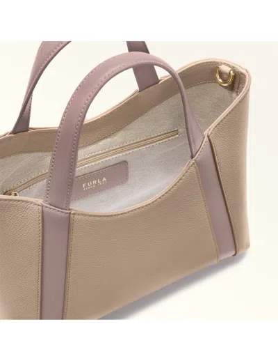 Furla Structured Shoulder Bag With Crossbody Strap And Top Handle In Nude