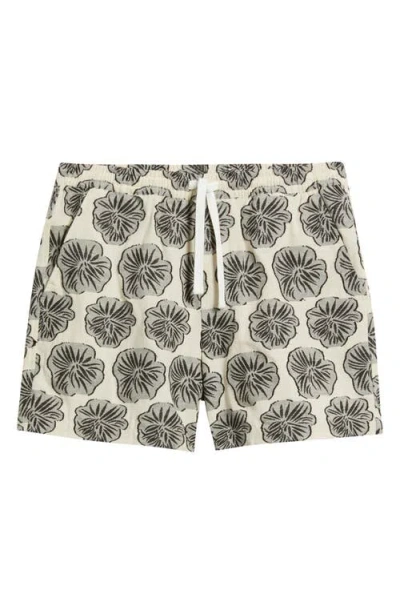 Rizort Hibiscus Floral Drawstring Shorts In White