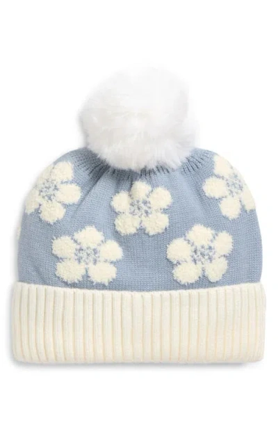 Cara Kids' Flower Pompom Beanie In Multi