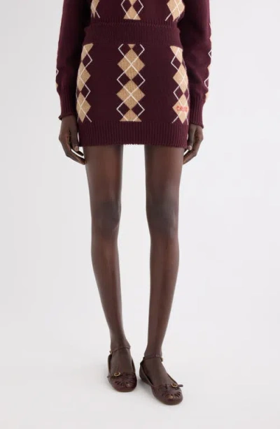Chloé Bordeaux Diamond-pattern Wool Miniskirt Women In Burgundy