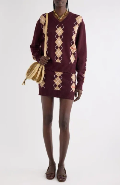 Chloé Bordeaux Diamond-pattern Wool Miniskirt Women In Burgundy