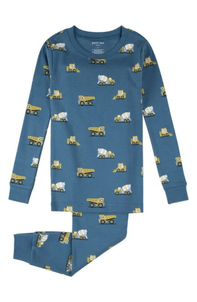 Petit Lem Boys' Construction Truck Print Pajama Set - Little Kid In Blue
