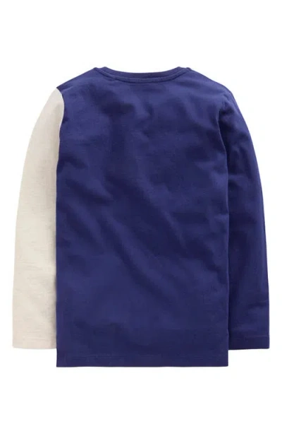 Mini Boden Kids' Polar Bear Appliqué Long Sleeve Cotton T-shirt In Blue