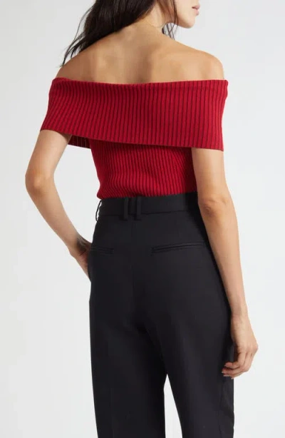 Ramy Brook Luke Foldover Off The Shoulder Rib Top In Red