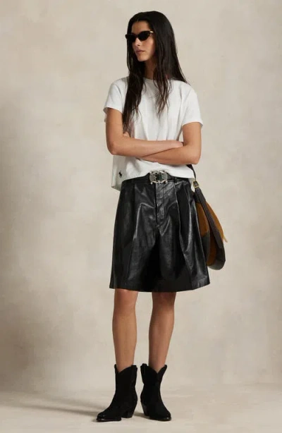 Polo Ralph Lauren Pleated Leather Shorts In Black