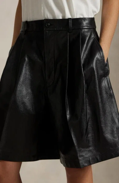 Polo Ralph Lauren Pleated Leather Shorts In Black