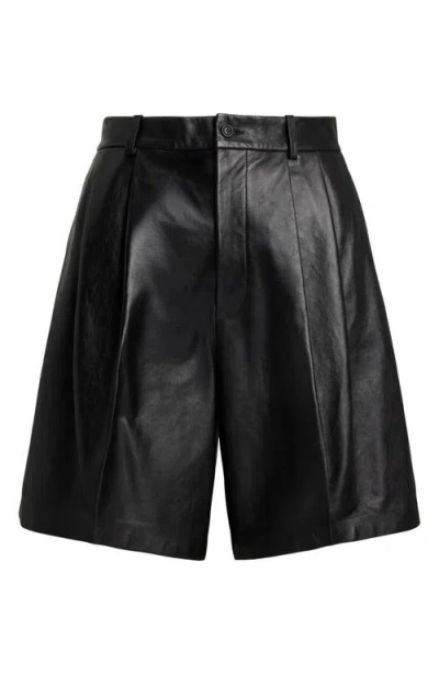 Polo Ralph Lauren Pleated Leather Shorts In Black