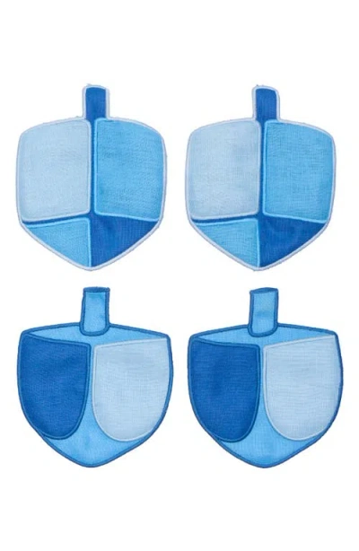 Piecework Puzzles Set Of 4 Linen Dreidel Cocktail Napkins In Blue