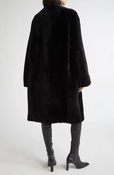 Totême Open Front Shearling Mid-length Coat In Black