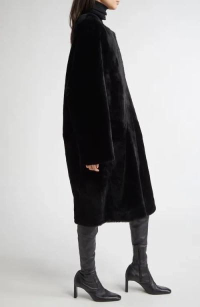 Totême Open Front Shearling Mid-length Coat In Black