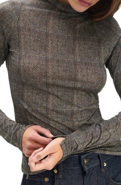 Rag & Bone Shaw Paneled Long Sleeve Turtleneck Tee Brown Multi In Gray